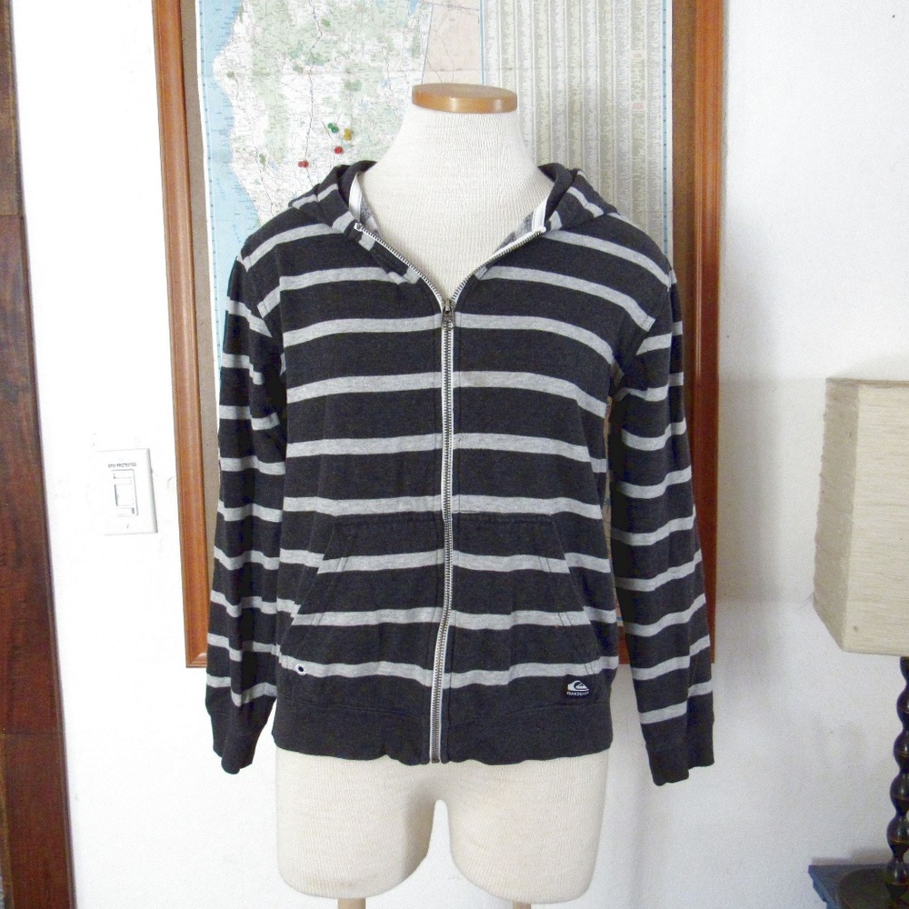 Zip Up Hoodie Sweatshirt Black Stripe Quicksilver